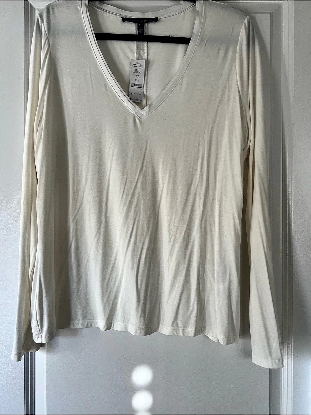 White House Black Market Long Sleeve V-Neck Top in Ecru. Layering Tee